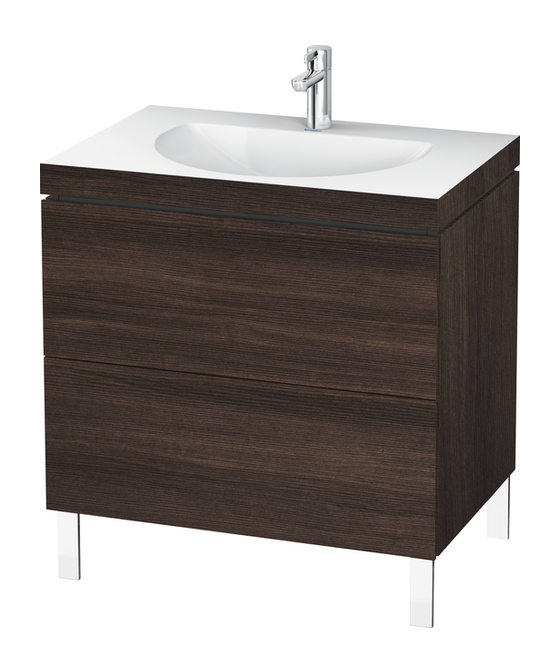 Lavamanos para muebles L-Cube con base vertical, 2 extraíbles, con 3 agujeros para grifos, 800mm, color: Decoración Castaño Oscuro - LC6910T5353