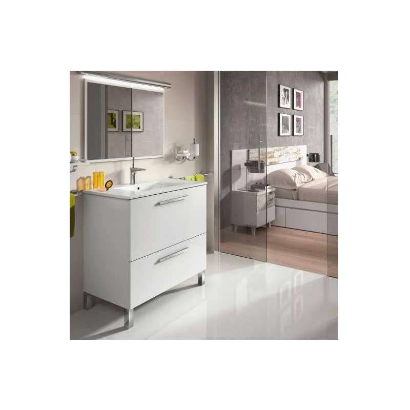 Mueble baño Urban con lavabo y espejo blanco brillo - FRS