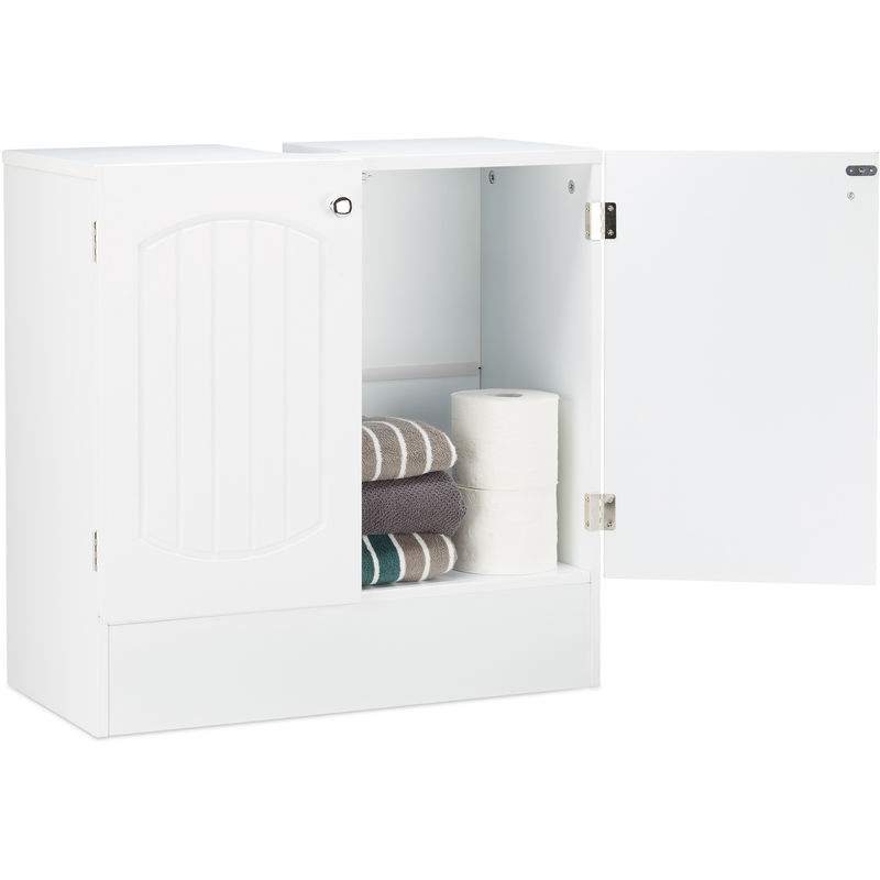 Mueble de lavabo madera, armario de baño con diseño láminas, baño, 60 x 60 x 30,5 cm, blanco - RELAXDAYS