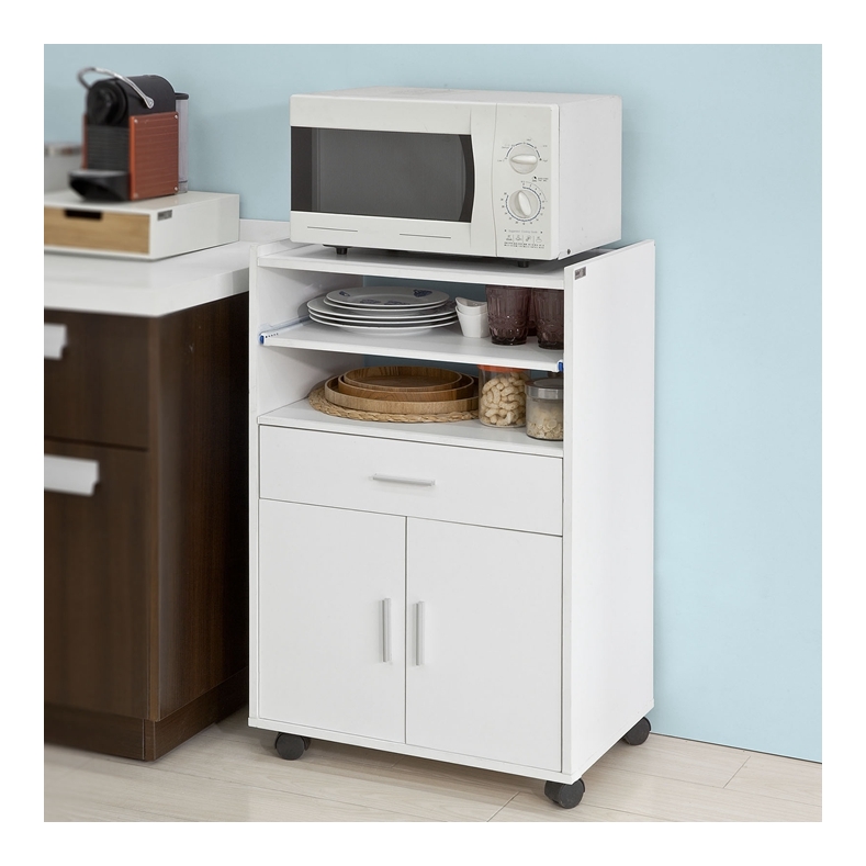 ® Aparador auxiliar bajo de cocina para microondas,con 2 puertas y 1 cajón,L59 cm x P40 cm x H92 cm,FSB09-W,ES - Sobuy