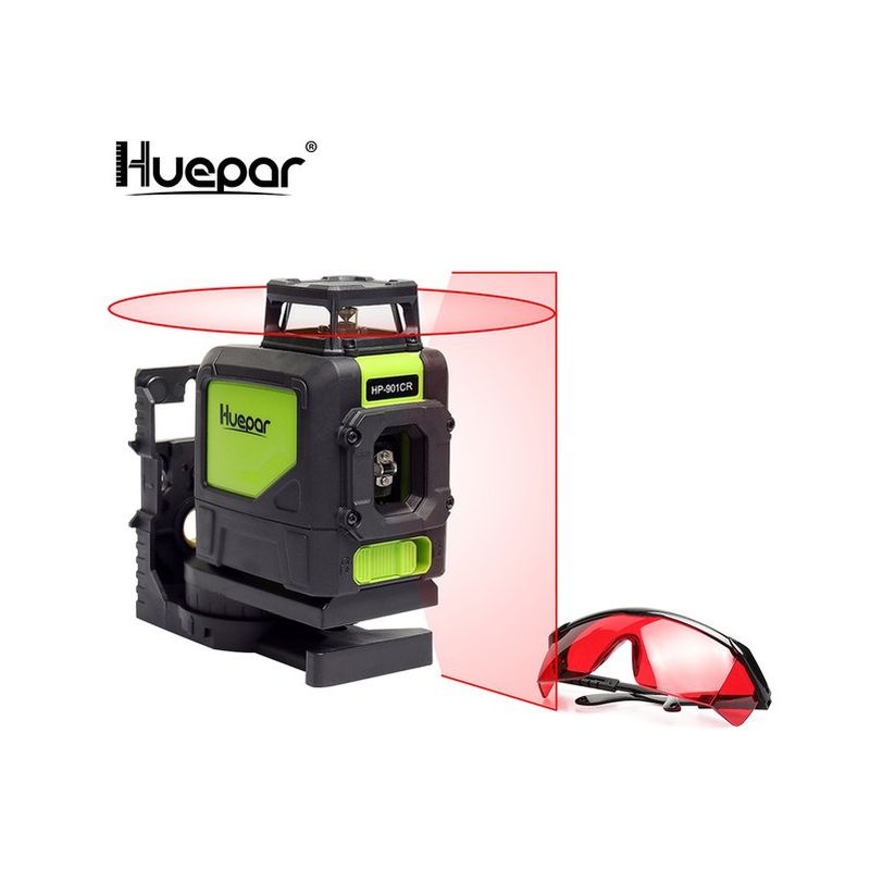 Huepar 5 líneas Nivel rojo Laser Cross Line 360 Rotary Vertrical Horizontal Autonivelante Juegos de láseres y gafas de mejora láser