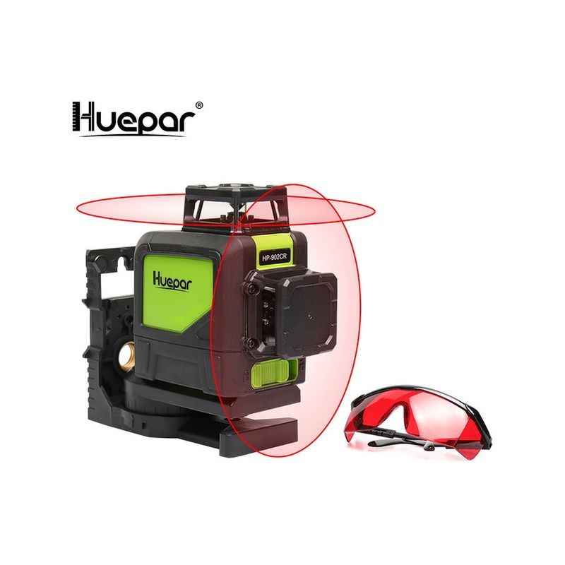 Huepar - Red Cross Line Nivel láser Autonivelante 8 líneas 360 Láseres horizontales verticales con modo de pulso para exteriores y gafas láser