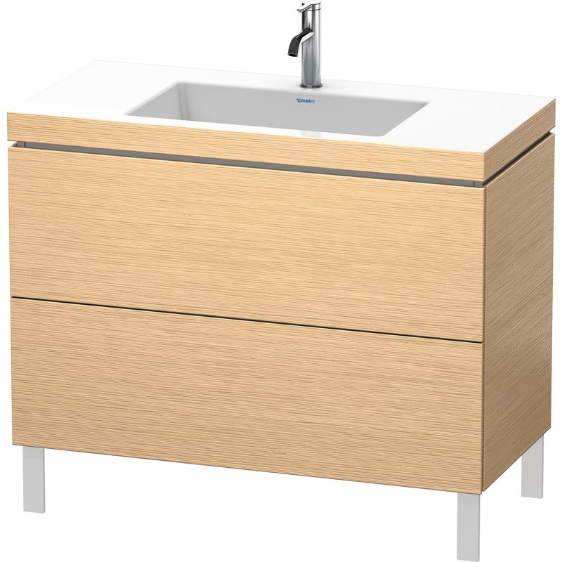 Lavabo para muebles Duravit L-Cube c-bonded con base de pie, 100x48 cm, 2 extraíbles, sin rebosadero, 1 agujero para grifo, color: Roble cepillado