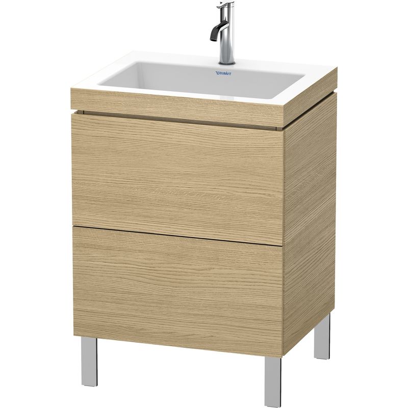Lavabo para muebles Duravit L-Cube c-bonded con base de pie, 60x48 cm, 2 extraíbles, sin rebosadero, 1 agujero para grifo, color: Decoración Roble