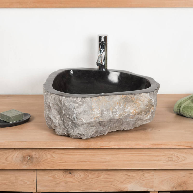 lavabo sobre encimera grande para cuarto de baño ROCA de mármol negro - WANDA COLLECTION
