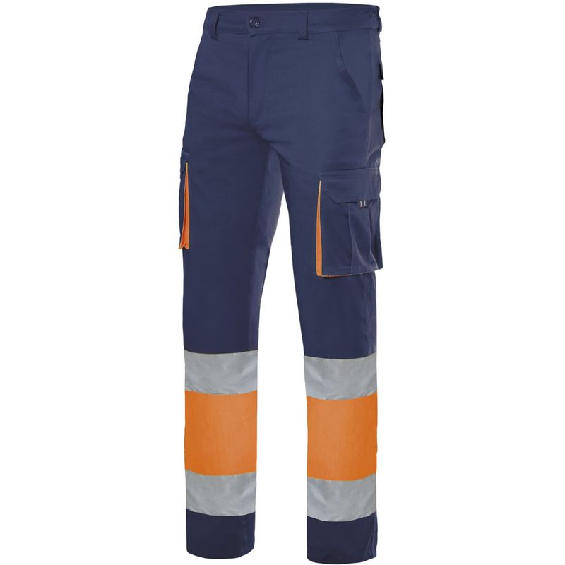 Pantalón stretch bicolor multibolsillos alta visibilidad Azul Navy 3XL - VELILLA