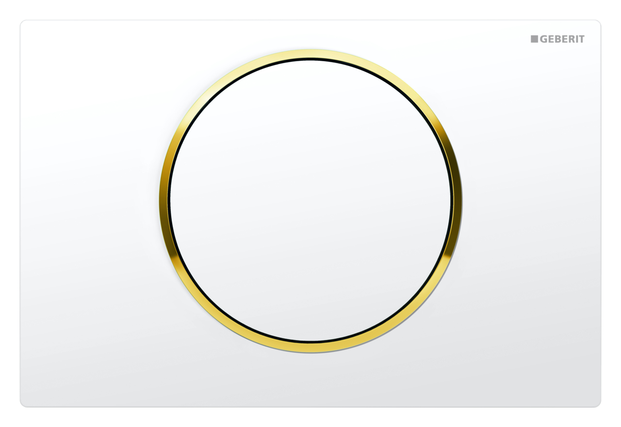 Placa de accionamiento de Sigma10 para enjuagar/dejar de enjuagar, color: blanco / chapado en oro - 115.758.KK.5 - Geberit