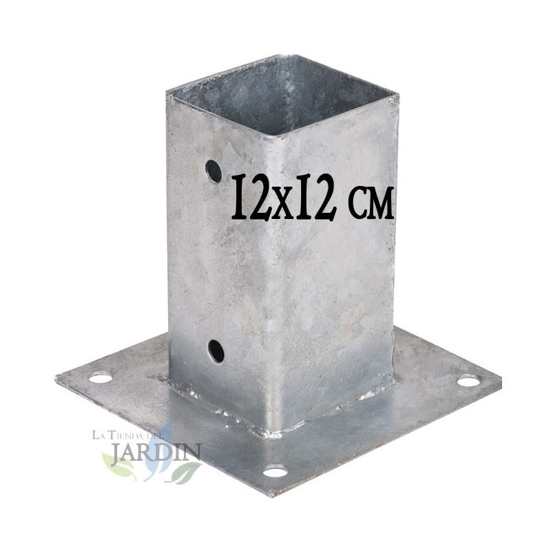 Suinga - Anclaje cuadrado metálico 12x12 cm, base 17,5x17,5 cm. Ideal para postes de madera.