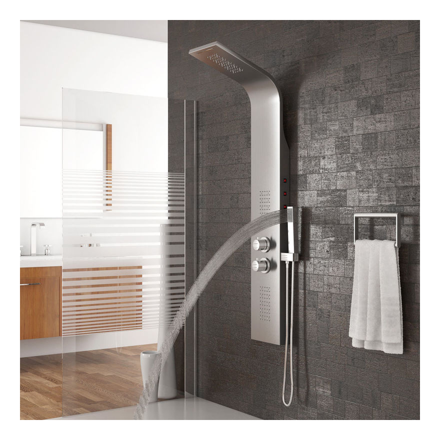 Termostato de columna de ducha LED multifuncional con panel de ducha de acero inoxidable - BATHRINS
