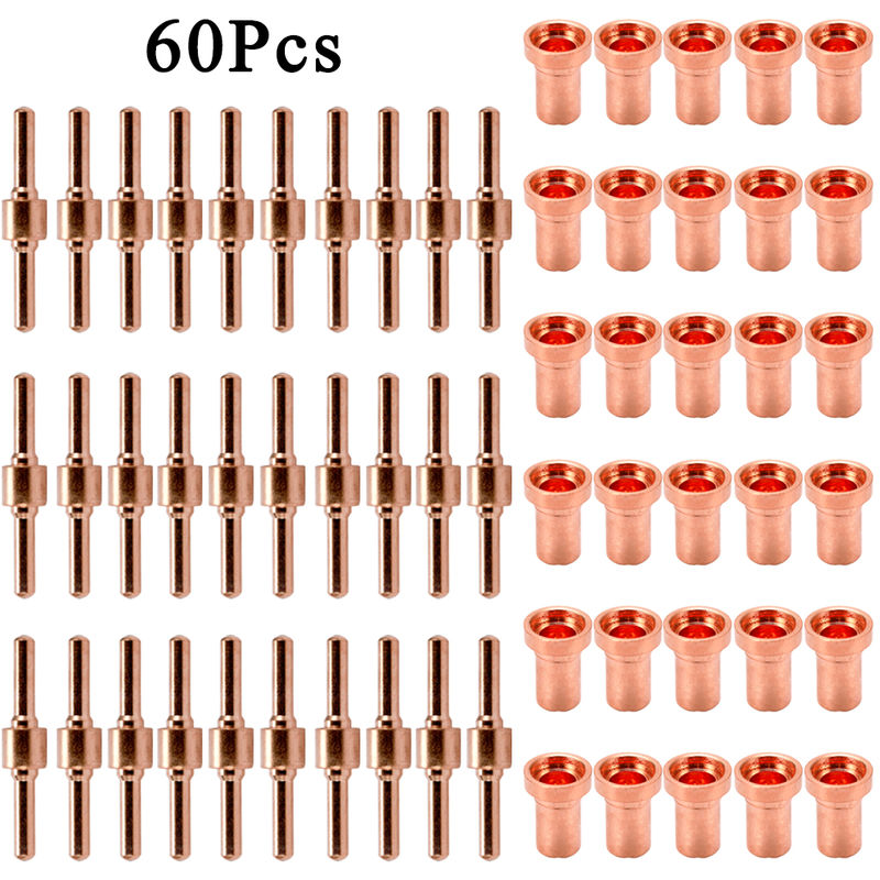 60PCS cobre rojo Extended largo cortador de plasma punta del electrodo consumible Kit Boquilla Para PT31 L-G40 40A de corte - ASUPERMALL
