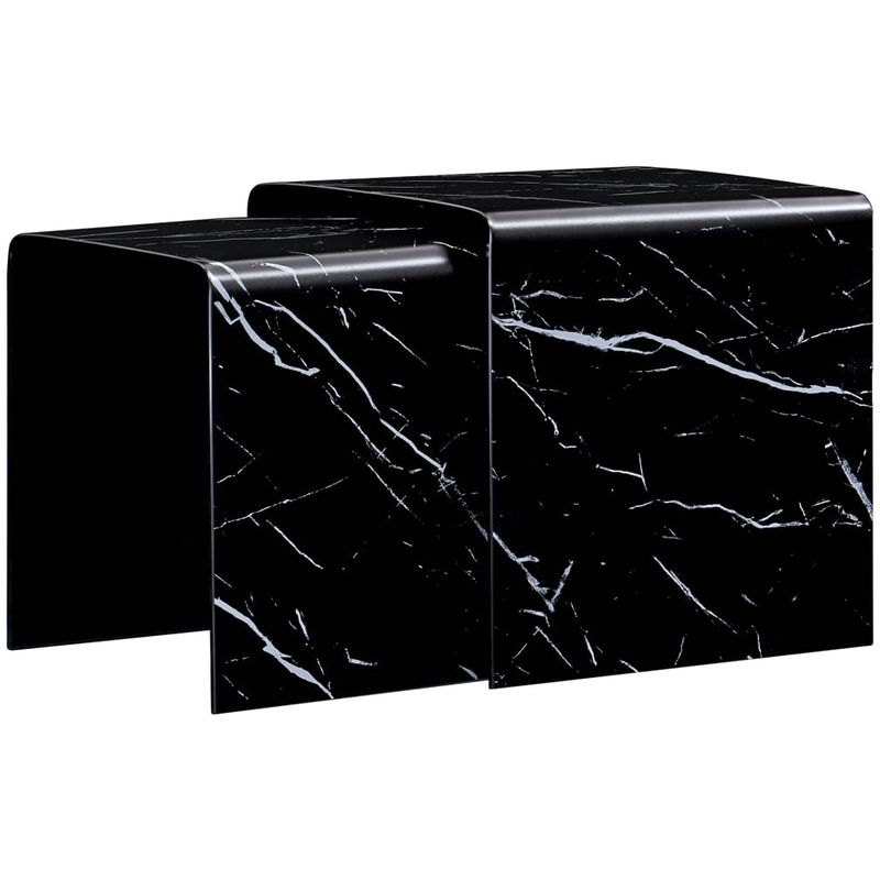 Hommoo Mesas de centro apilables 2 pzas vidrio efecto mármol negro
