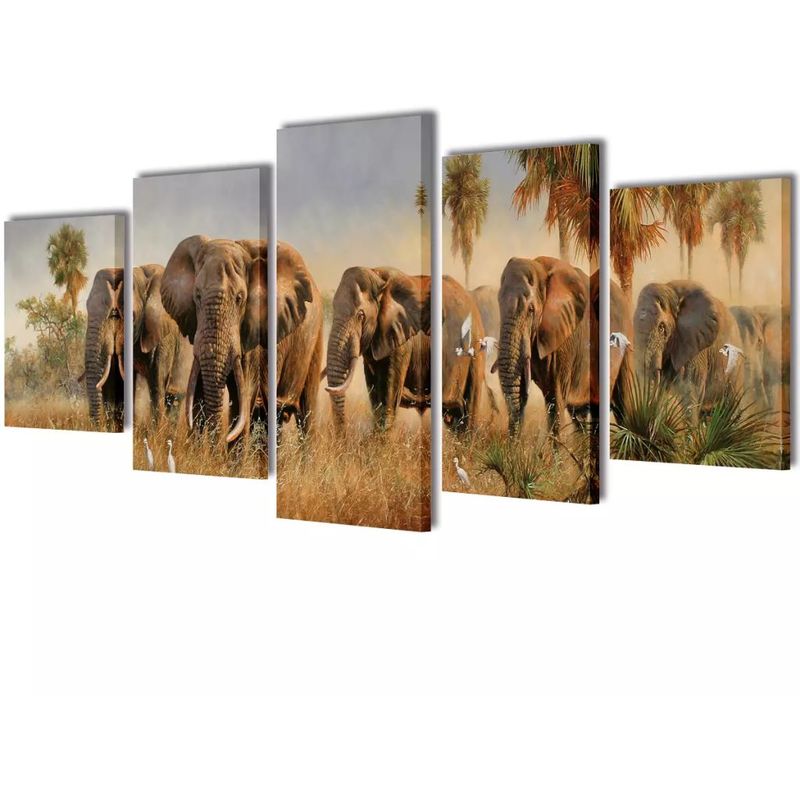 Set decorativo de lienzos para la pared modelo elefantes, 100 x 50 cm