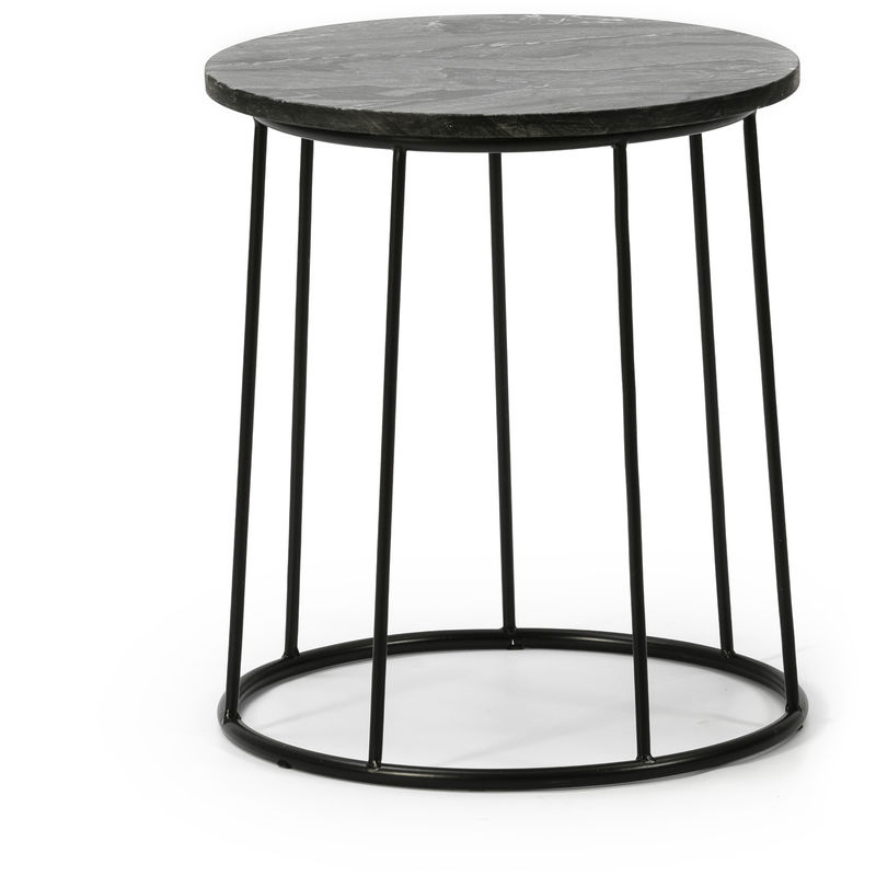 Mesa Auxiliar Mesa De Centro Redonda TOGO Con Tapa De Marmol Negro Macizo Y Patas De Metal En Color Negro Mate / Diametro: 35 Cm