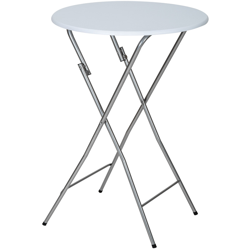 Mesa auxiliar plegable de acero - mueble auxiliar abatible, mesa alta con estructura de acero para eventos, mesa de exterior para catering - blanco