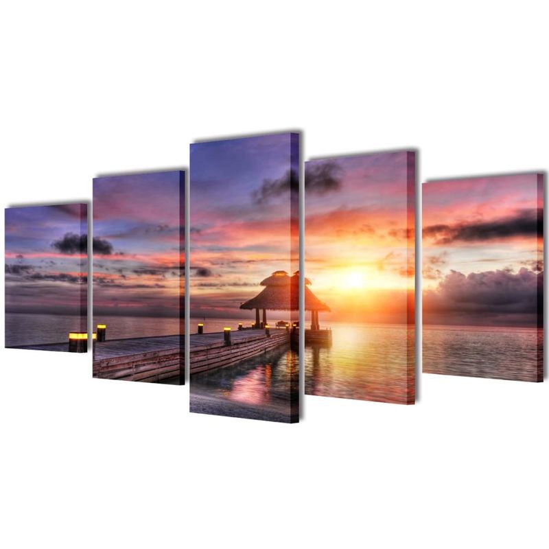Set decorativo de lienzos para pared playa con pergola 200 x 100 cm - VIDAXL
