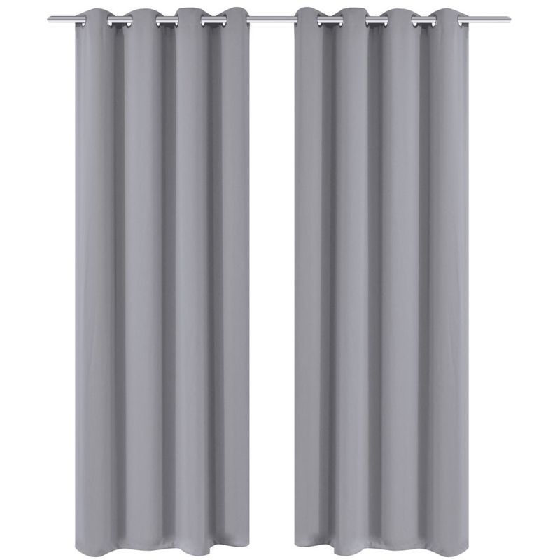 2 cortinas grises oscuras con anillas metálicas, blackout 135 x 245 cm - HOMMOO