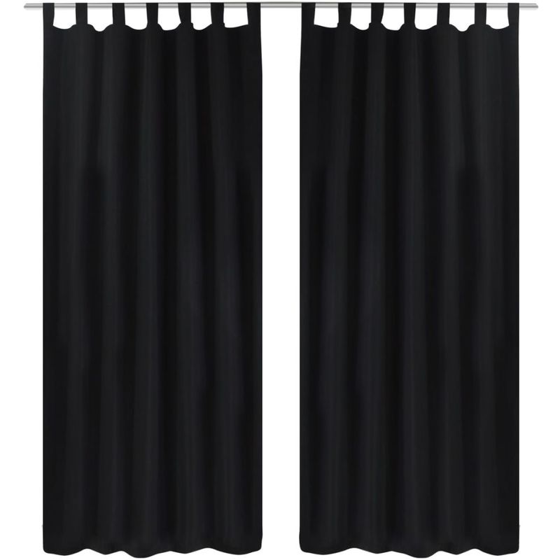 2 cortinas negras micro-satinadas con trabillas, 140 x 245 cm - HOMMOO