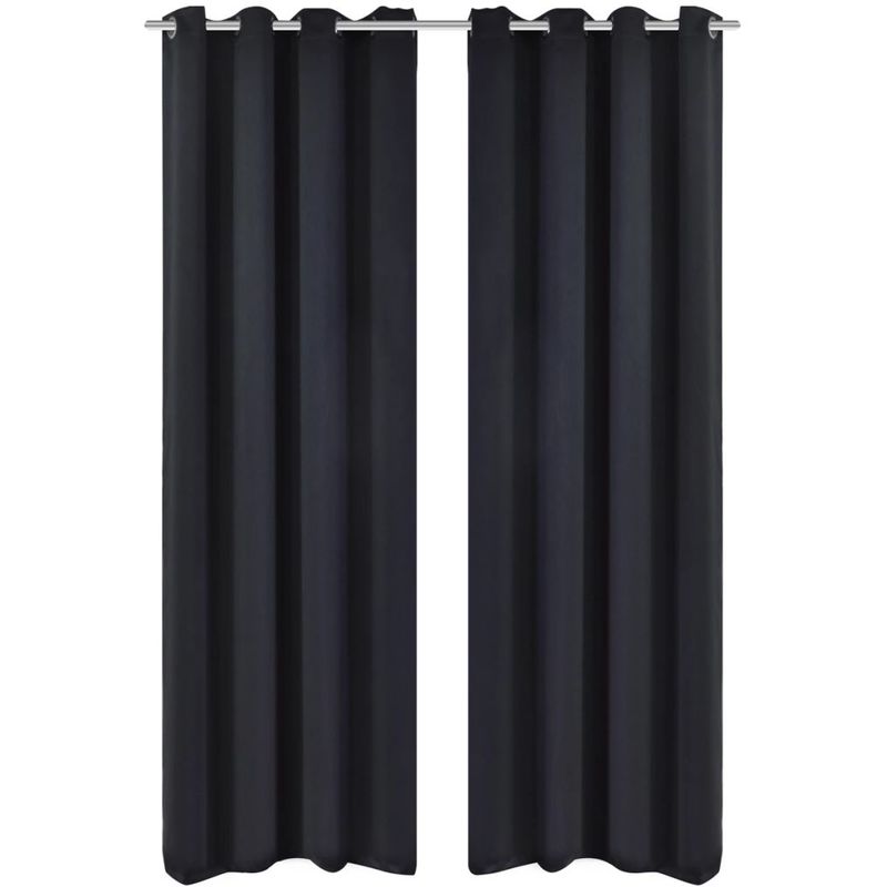 2 cortinas negras oscuras con anillas metálicas, blackout 135 x 245 cm