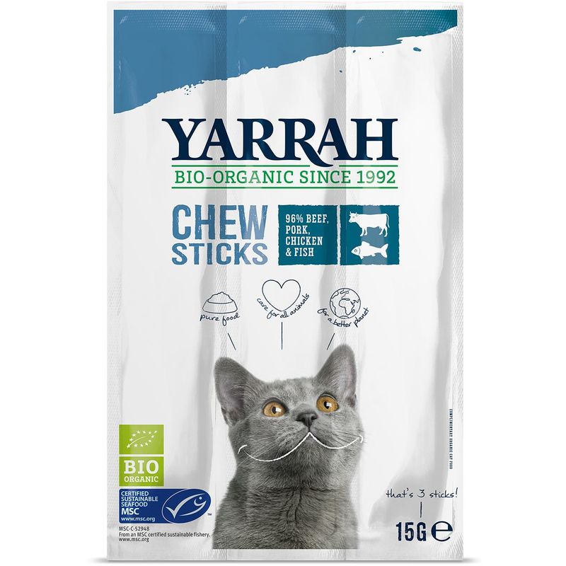Barritas masticables para gato Yarrah, 3 x 5 g