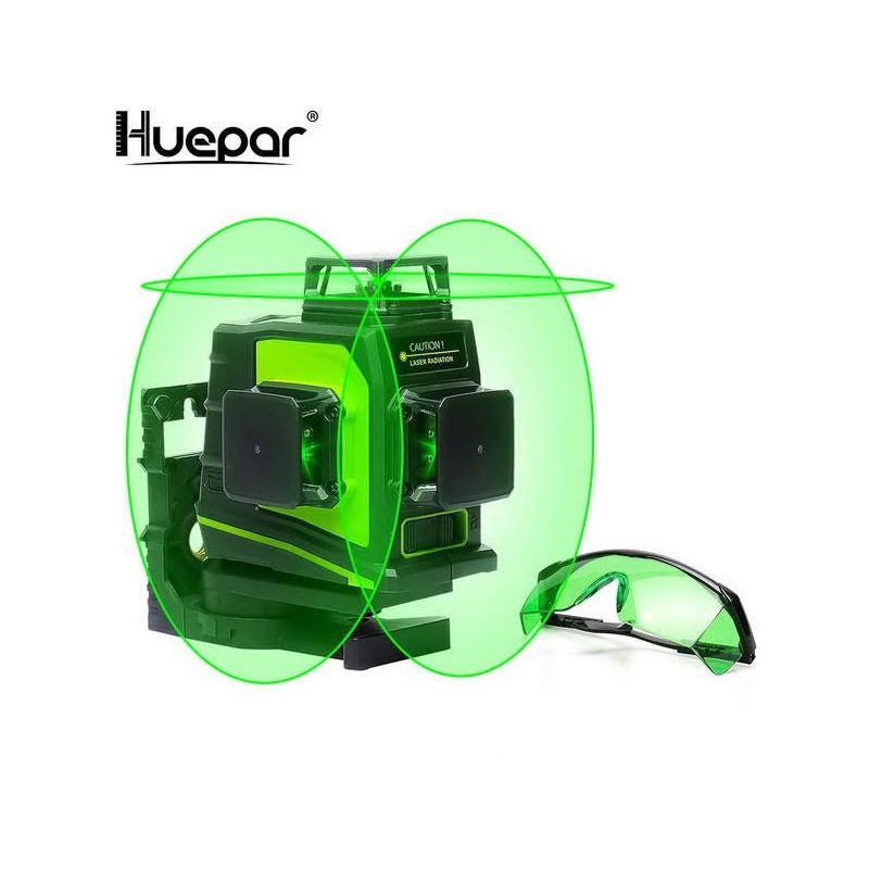 Huepar GF360G 3D Nivel Láser Verde Autonivelador 3x360 Línea Cruzada 45m Nivelación y Alineación en Tres Planos - Dos Líneas Verticales 360° y Una