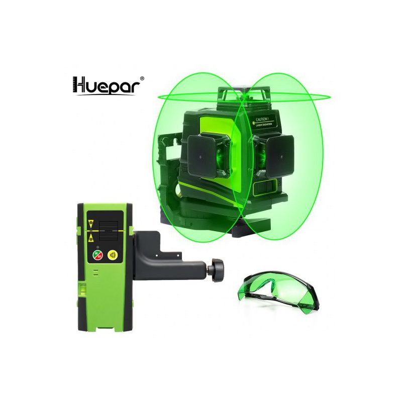 Huepar GF360G Nivel de láser verde 3D autonivelante Nivel 3 líneas cruzadas Línea cruzada de 45 m Herramienta de nivelación y nivelación en tres