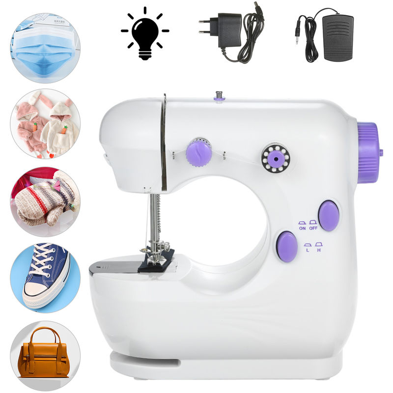 Mini maquina de coser, electrico micro-Maquina de coser eAdjustable 2 velocidad del hilo doble con pedal Luces y cortador del pie, blanca - ASUPERMALL