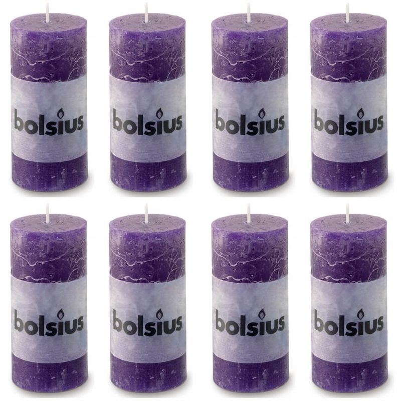 Velas rústicas 8 unidades moradas 100x50 mm - Bolsius