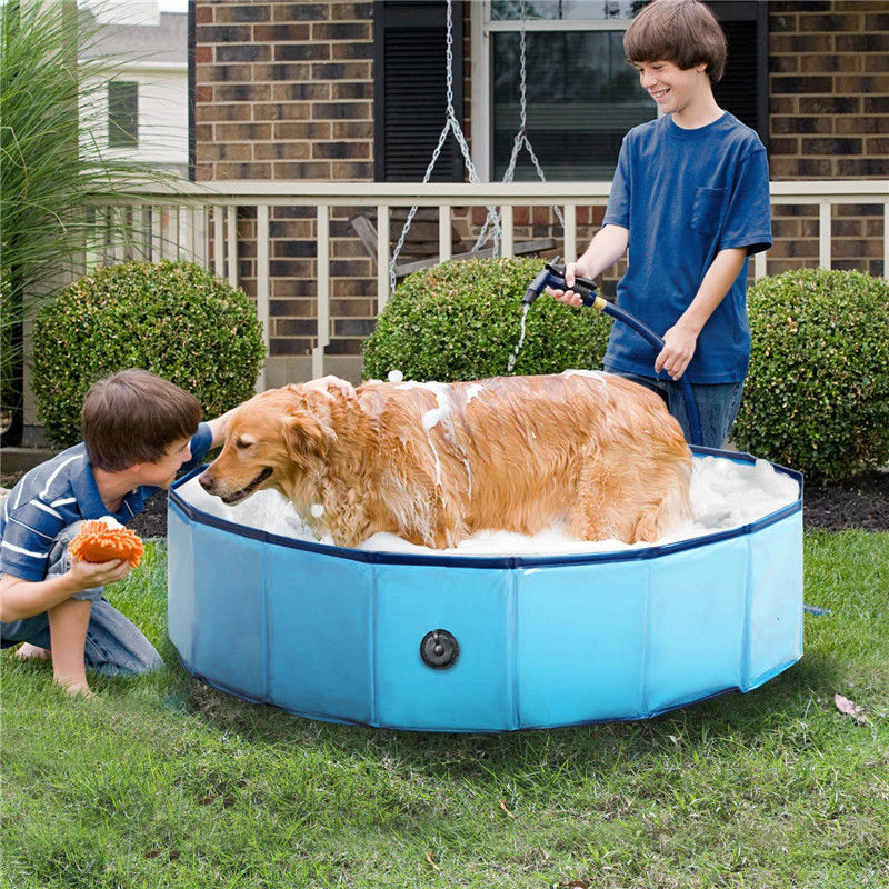 OOBEST® bañera para perros, piscina para perros piscina infantil para niños y perros, bañera para perros plegable 120x30 cm azul