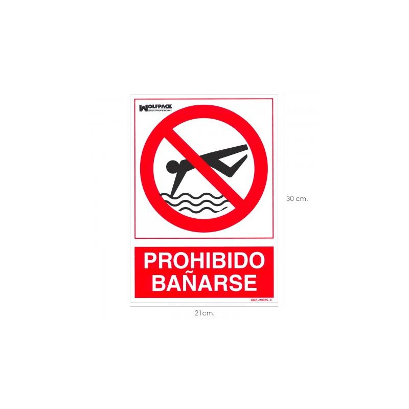 Cartel prohibido bañarse 30x21 cm.