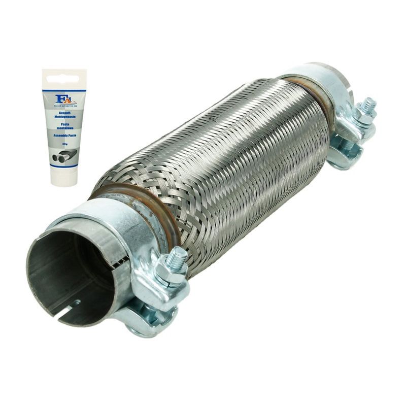 ECD Germany Flex tubo de Acero inoxidable 55 x 250 mm con 2 abrazaderas Sistema de escape + pasta de escape 60 g