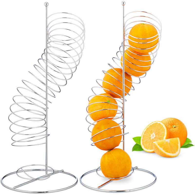 Pack de 2 Fruteros de Cocina Modernos Espiral, hasta 7 Naranjas o Manzanas, Metal, 48 x 21 x 21 cm, Plateado - RELAXDAYS