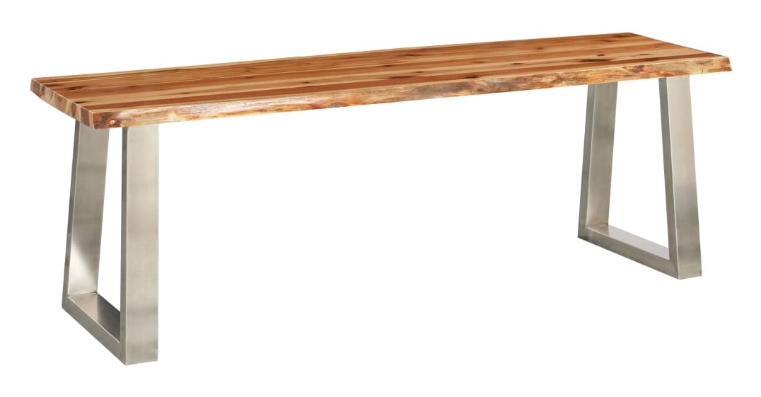 Banco de madera maciza de acacia y acero inoxidable 140 cm - ASUPERMALL