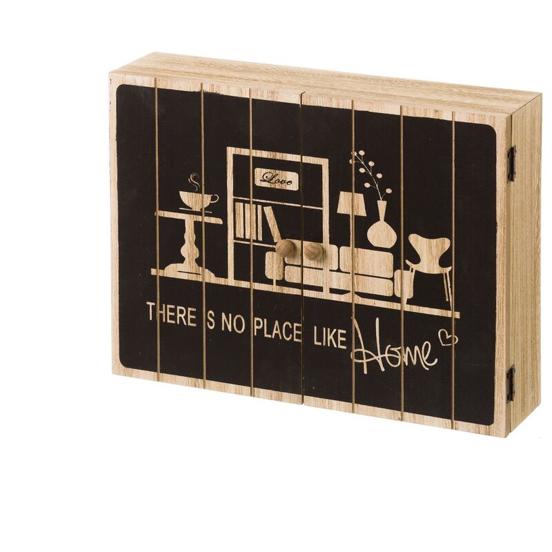 Caja llaves de madera con 10 ganchos negra de 23x7x30 cm - LOLAHOME