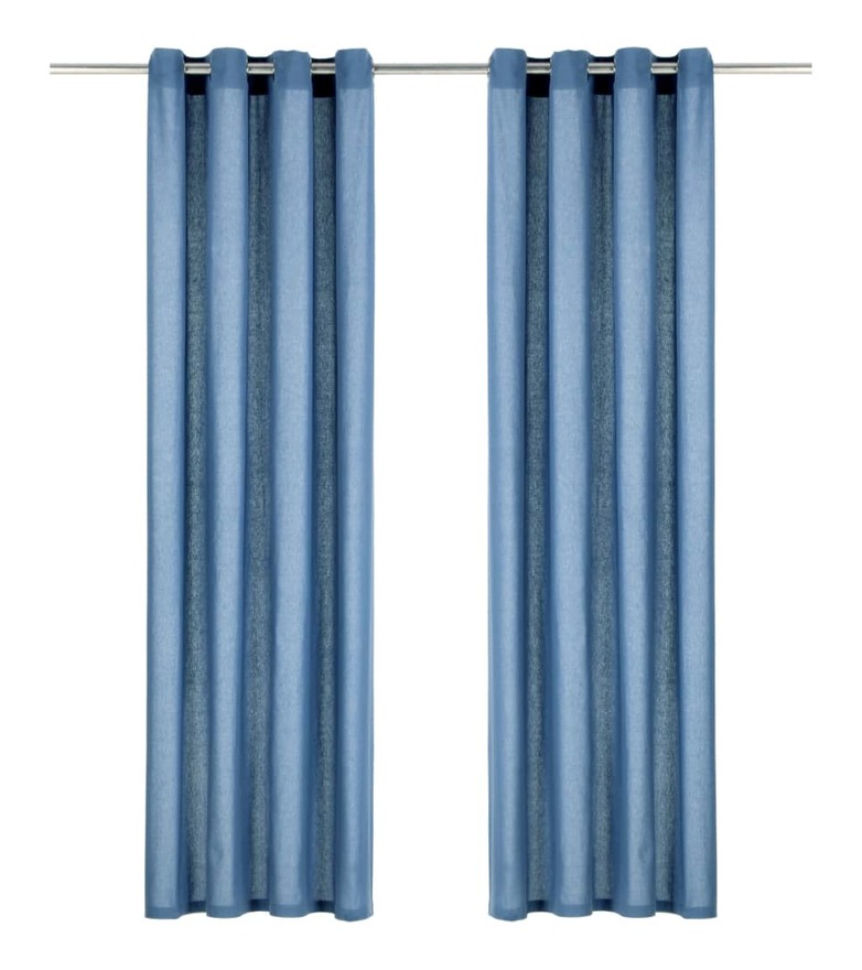 Cortinas con anillas de metal 2 uds algodon azul 140x245 cm - ASUPERMALL