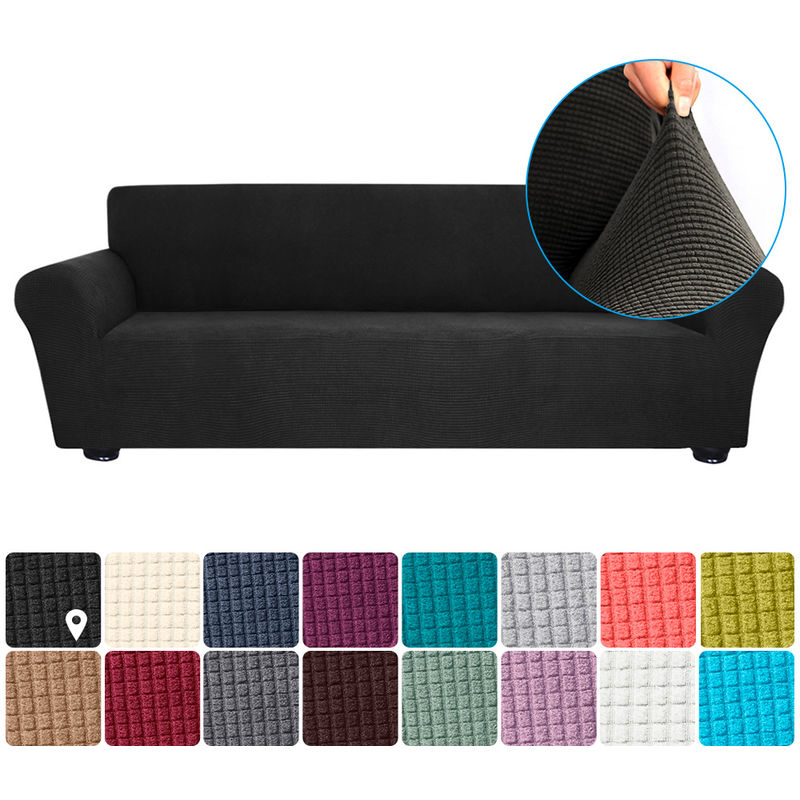 Estiramiento funda de sofa Spandex antideslizante suave Sofa Sofa Cover, 4 plazas lavable para la sala para ninos Se aceptan, Negro
