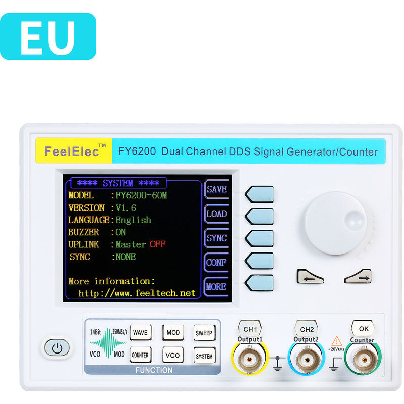 FY6200-60M 60MHz Funcion Generador de Senal de 3,2' LCD digital DDS de dos canales de funciones / formas de onda arbitrarias generador de impulsos de
