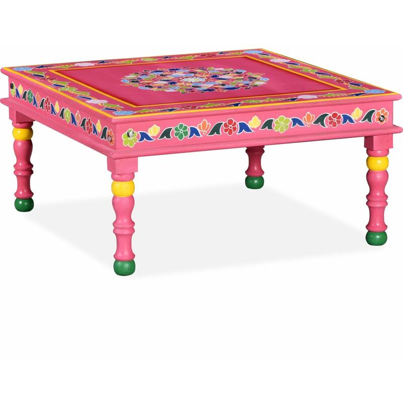 Mesa de centro de madera maciza de mango pintada a mano rosa - Hommoo