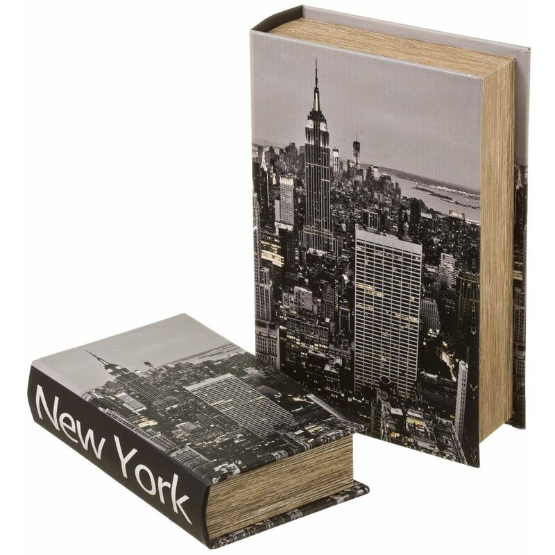 Set de 2 cajas libro de madera ciudad gris - LOLAHOME