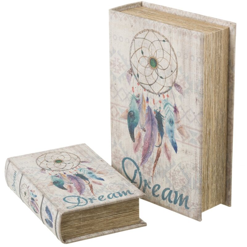 Set de 2 cajas libro de plumas de madera beige - LOLAHOME