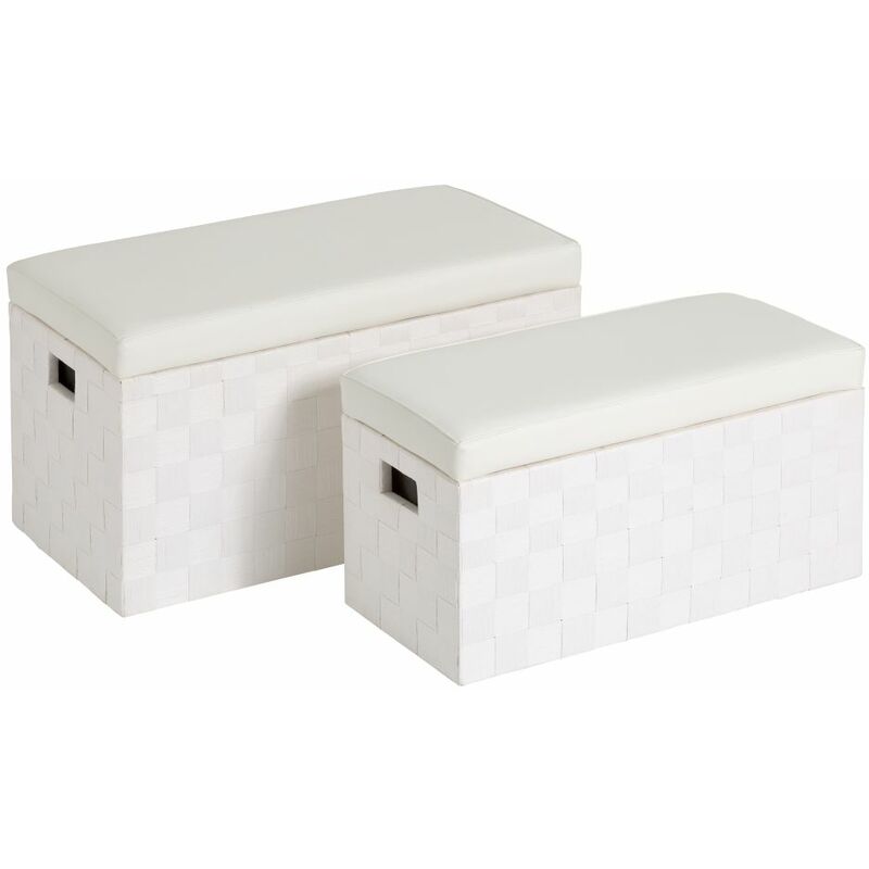Set de 2 puffs baúl blancos modernos de madera - LOLAHOME