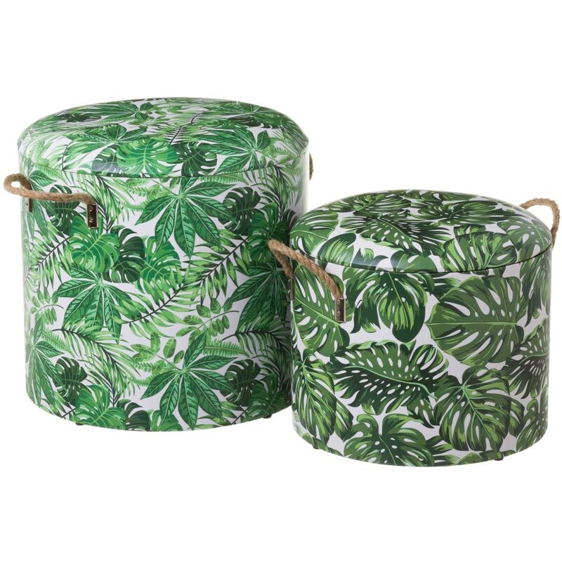 Set de 2 puffs baúl verdes de madera tapizados - LOLAHOME