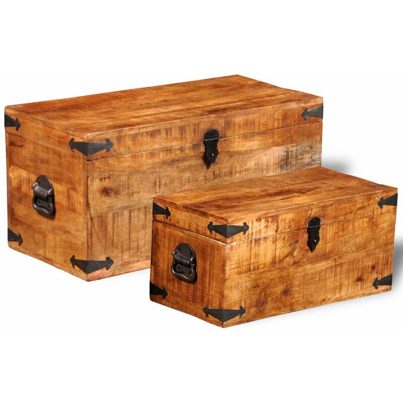 Set de cofres de almacenamiento 2 unidades madera de mango rugosa - Hommoo