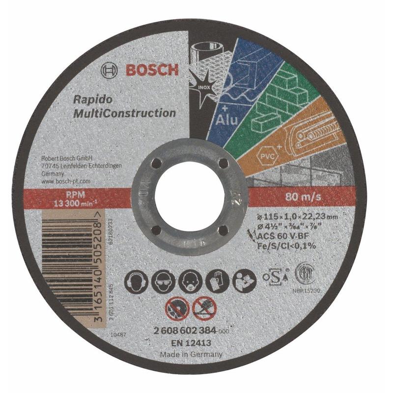 Bosch - 2 608 602 384 - DISCO DE CORTE RECTO RAPIDO MULTI CONSTRUCTION - ACS 60 V BF, 115 MM, 1,0 MM, 80 M/S (PACK DE 1)