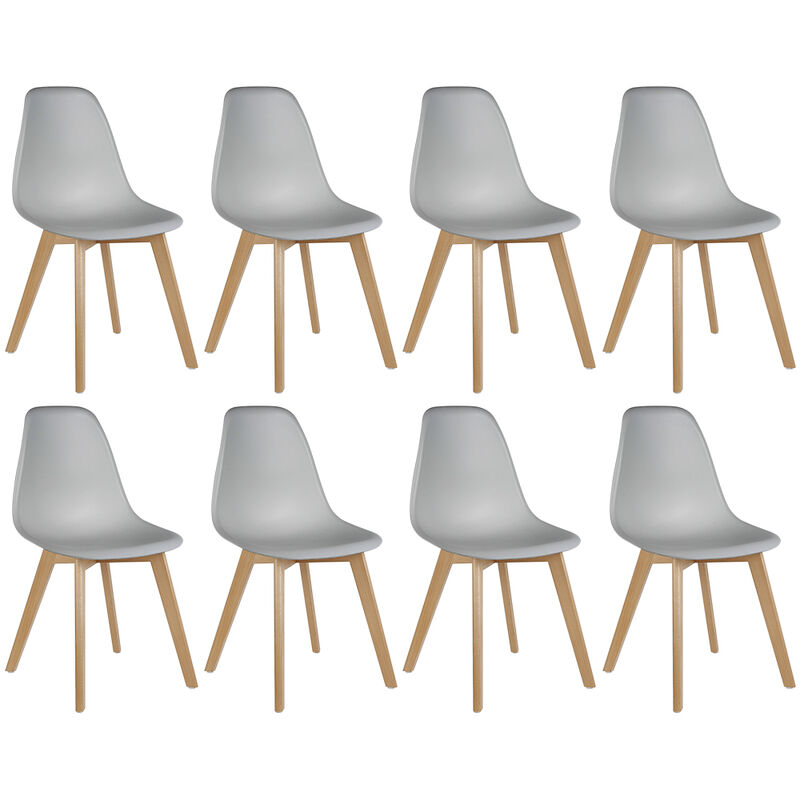 lote de 8 Sillas de comedor con patas de madera maciza de haya, gris, sillas escandinavas