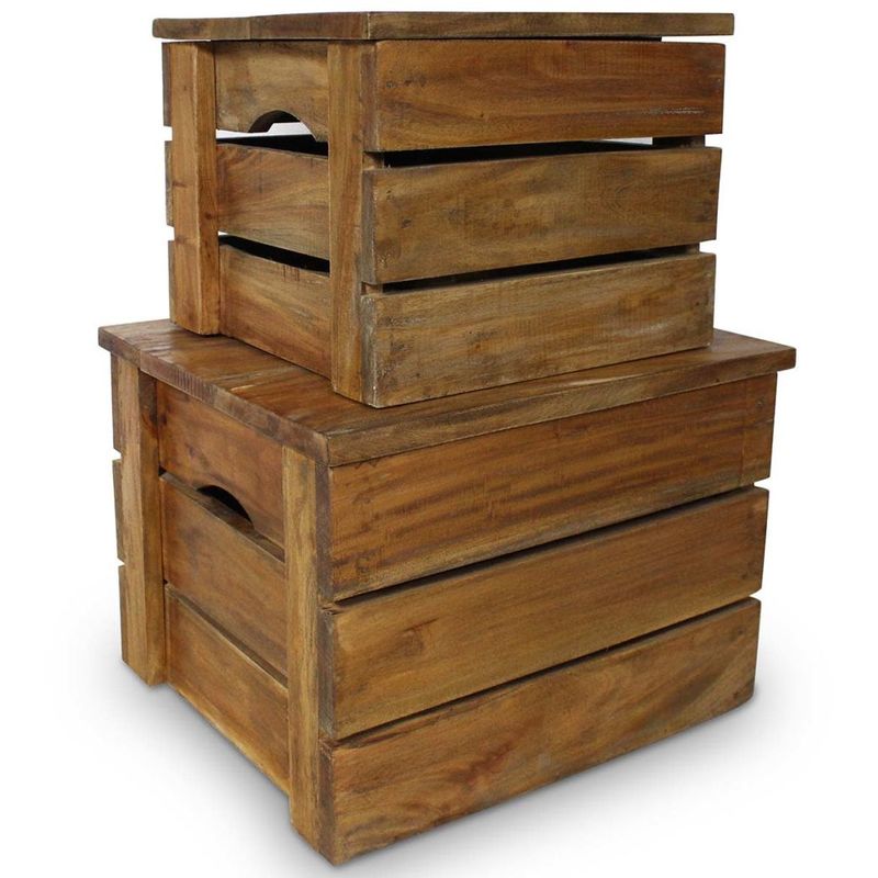 Set de 2 cajas de almacenaje de madera maciza reciclada - Hommoo