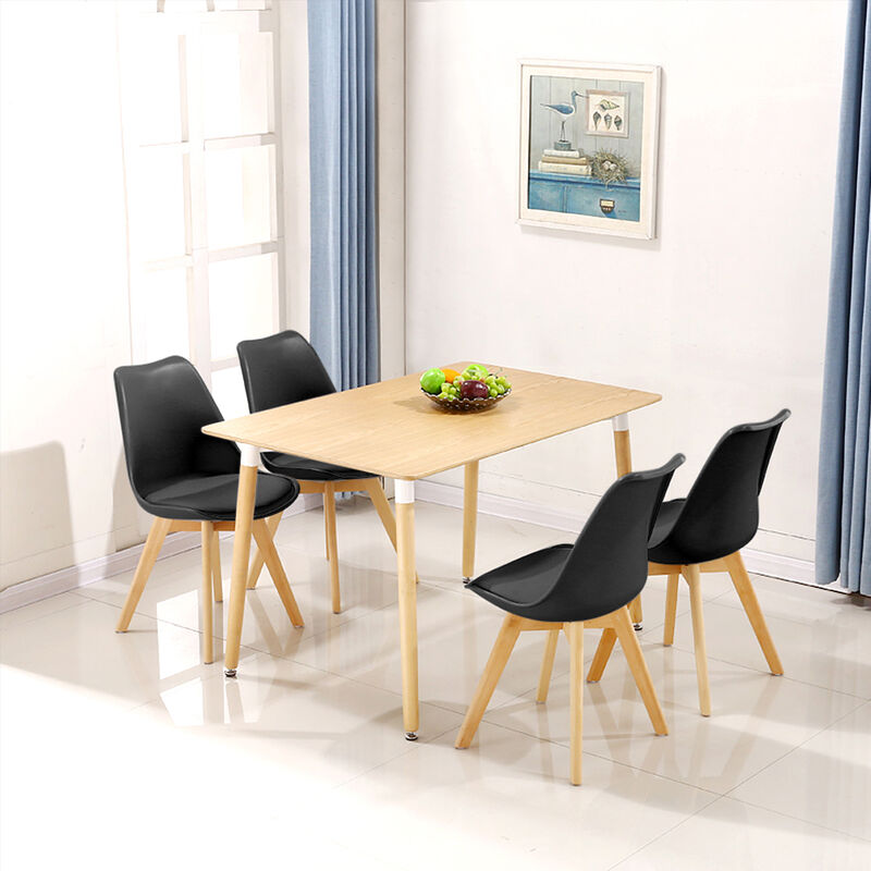 ®Juego de comedor 1 mesa de madera y 4 sillas （negro） estilo escandinavo - Wyctin