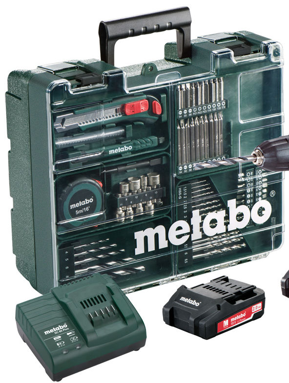 Metabo BS 18 - Kit de herramientas - Taladro / destornillador 18V Litio-ion (2x baterías 2.0Ah ) en maletín y juego de 73 accesorios