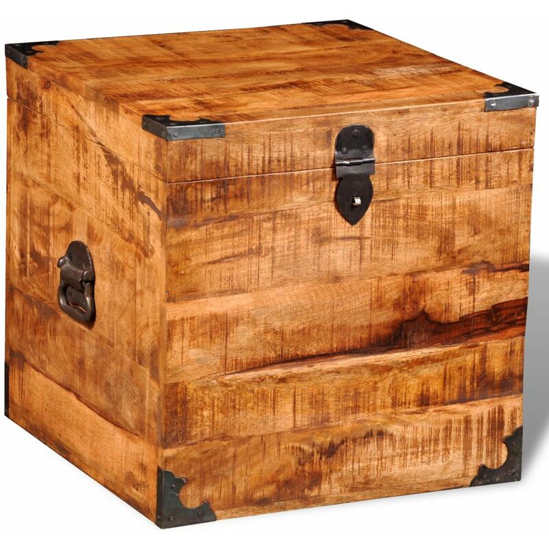 Baúl de almacenamiento cúbico de madera de mango rugosa HAXD08874 - Hommoo