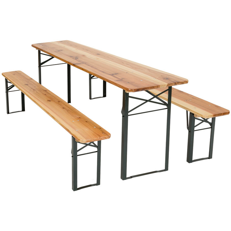 Conjunto de mesa y bancos de madera 3 piezas - mesa y bancos de jardín, mesa con bancos, pack mesa de jardín + asientos - marrón