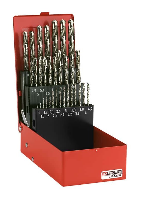 Facom - Caja de taladro de acero para remachar y golpear - 1 a 10,5mm - 32 pcs - 222A.TJ32